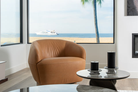 Divani Casa Agatha Modern Tan Leather Swivel Accent Chair Model VGKK-KF.A1203-TAN