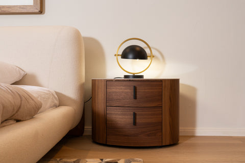 Modrest Chelton Contemporary White Ceramic & Walnut Oval Nightstand Model VGHB351U3-WAL-NS