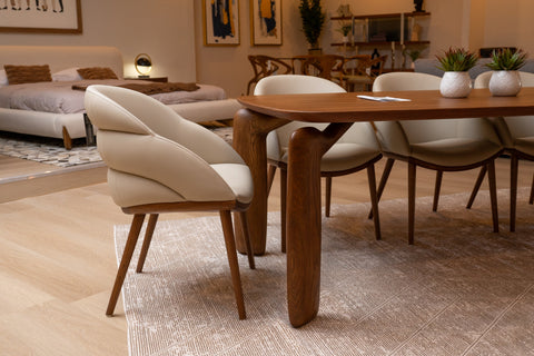 Modrest Michael Mid Century Modern Beige Vegan Leather & Walnut Dining Chair Model VGCS-CH-23010-BGE