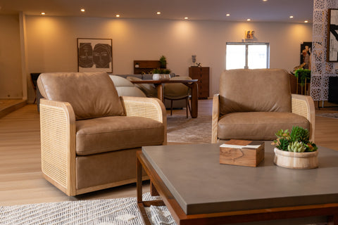 Divani Casa Danson Modern Tan Leather & Wicker Swivel Accent Chair Model VGKK-KF.A2090-SAND