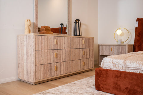 Nova Domus Roma Modern Faux Travertine & Gold Dresser Model VGAN-ROMA-DRS