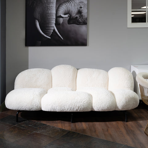 Divani Casa Glaster Contemporary White Sherpa 88" Bubble Sofa Model VGODZW-20036-WHT-S