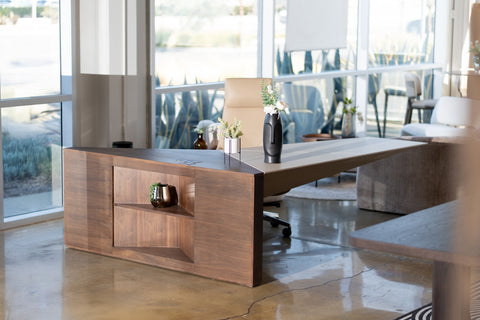 Modrest Pilot Modern Dark Walnut & Beige Leather Desk Model VGVC-BT2323