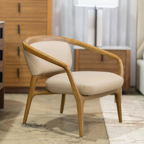 Modrest Deana Mid Century Beige & Walnut Accent Chair Model VGCSLC-20093-WHT-CH