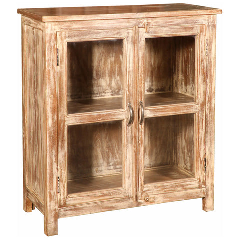 Old Distressed Painted Finish Wood Glass Door Cabinet