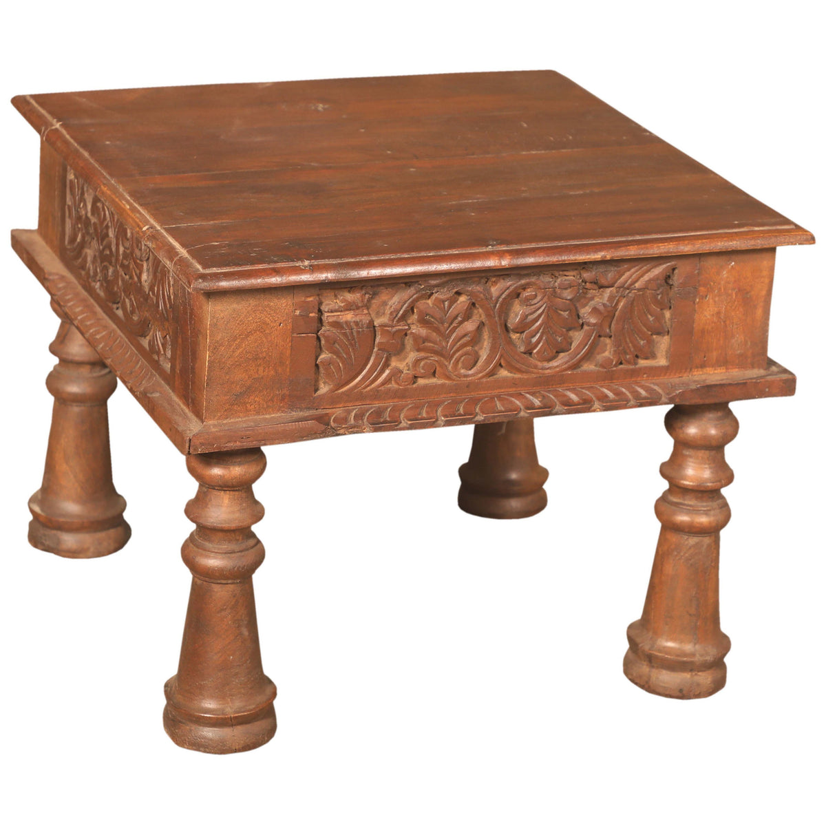 Handcarved Natural Sealed and Waxed Finish Coffee Table
