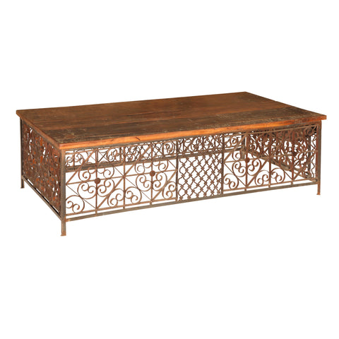 Iron Natural Antique Finish Coffee Table With Wood Top