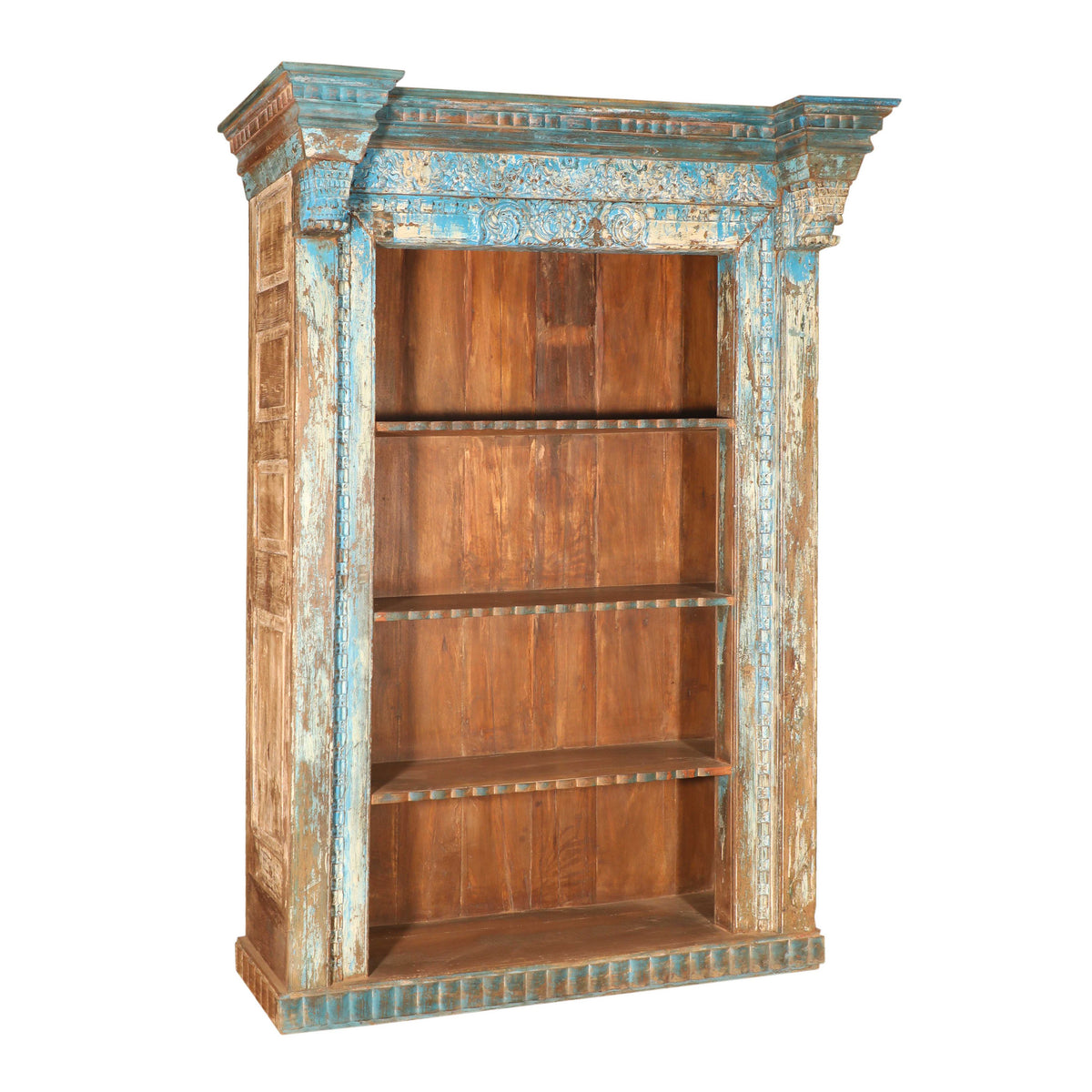 Wood Distressed Blue Finish Bookcase