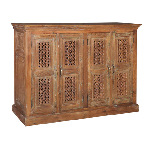 Hand Natural Carved Old Wood Jali Door Sideboard
