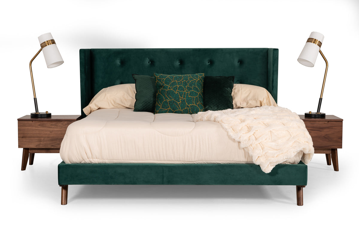 Queen Nova Domus Durango Modern Green Fabric & Walnut Bed Model VGMABR-83-Q