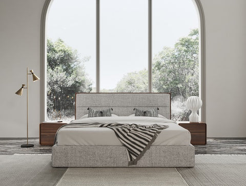 Modrest Dustin Modern Grey Fabric & Walnut Trimmed Bedroom Set Model VGMABR-99-BED-SET