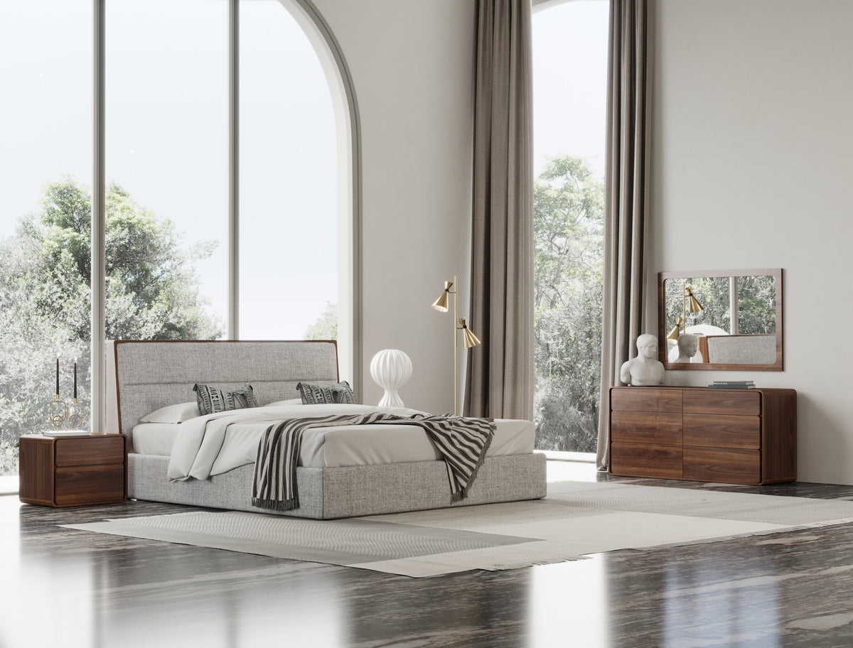 Modrest Dustin Modern Grey Fabric & Walnut Trimmed Queen Bedroom Set Model VGMABR-99-BED-SET-Q