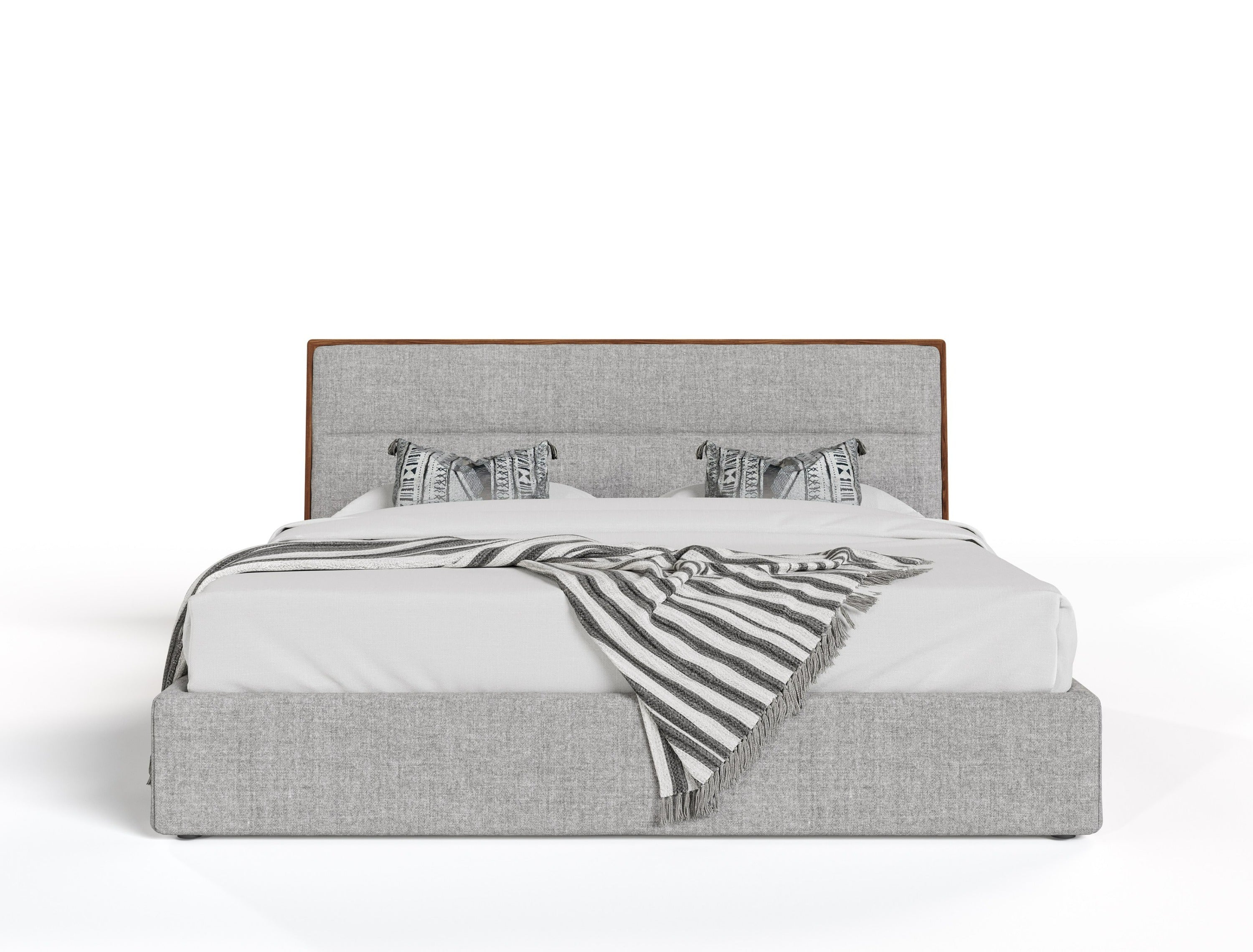 Modrest Dustin Modern Grey Fabric & Walnut Trimmed Bed Model VGMABR-99-BED