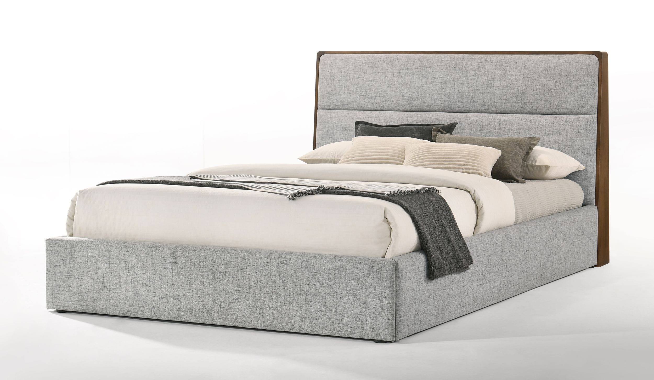 Modrest Dustin Queenmodern Grey Fabric & Walnut Trimmed Bed Model VGMABR-99-BED-Q