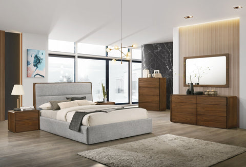 Modrest Dustin Modern Grey Fabric & Walnut Trimmed Bedroom Set Model VGMABR-99-BED-SET