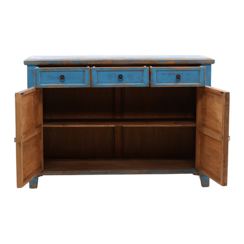 Antique Broken Blue Chinese Cabinet