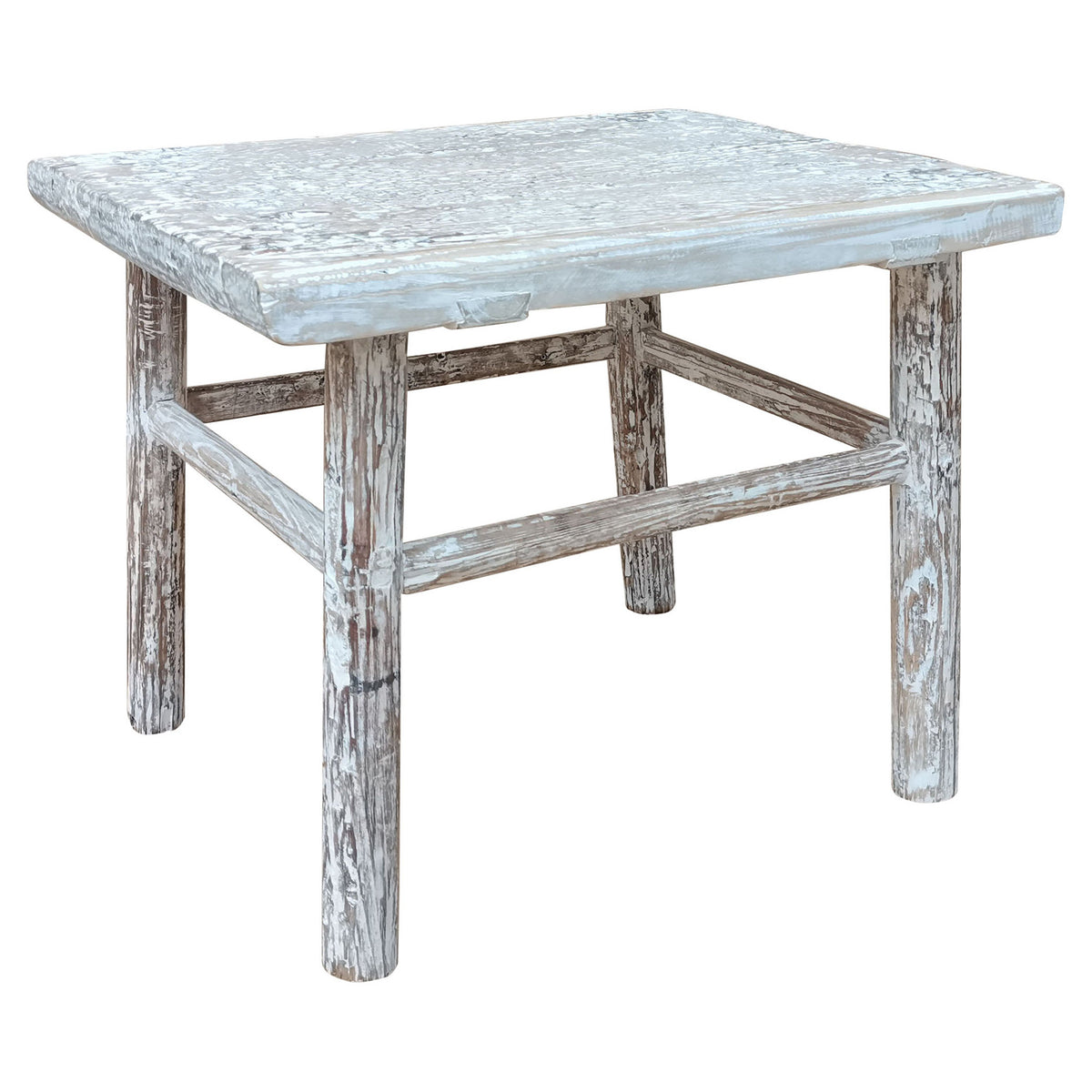 Antique Bleached and Rubbed White Finish Chinese End Table