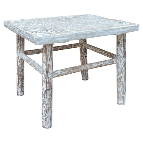 Antique Bleached and Rubbed White Finish Chinese End Table