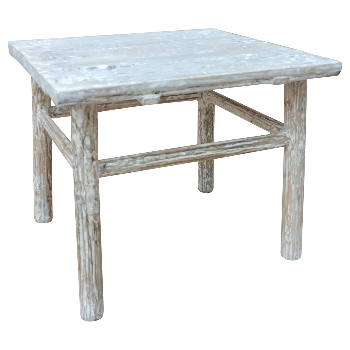 Antique Bleached and Rubbed White Finish Chinese End Table