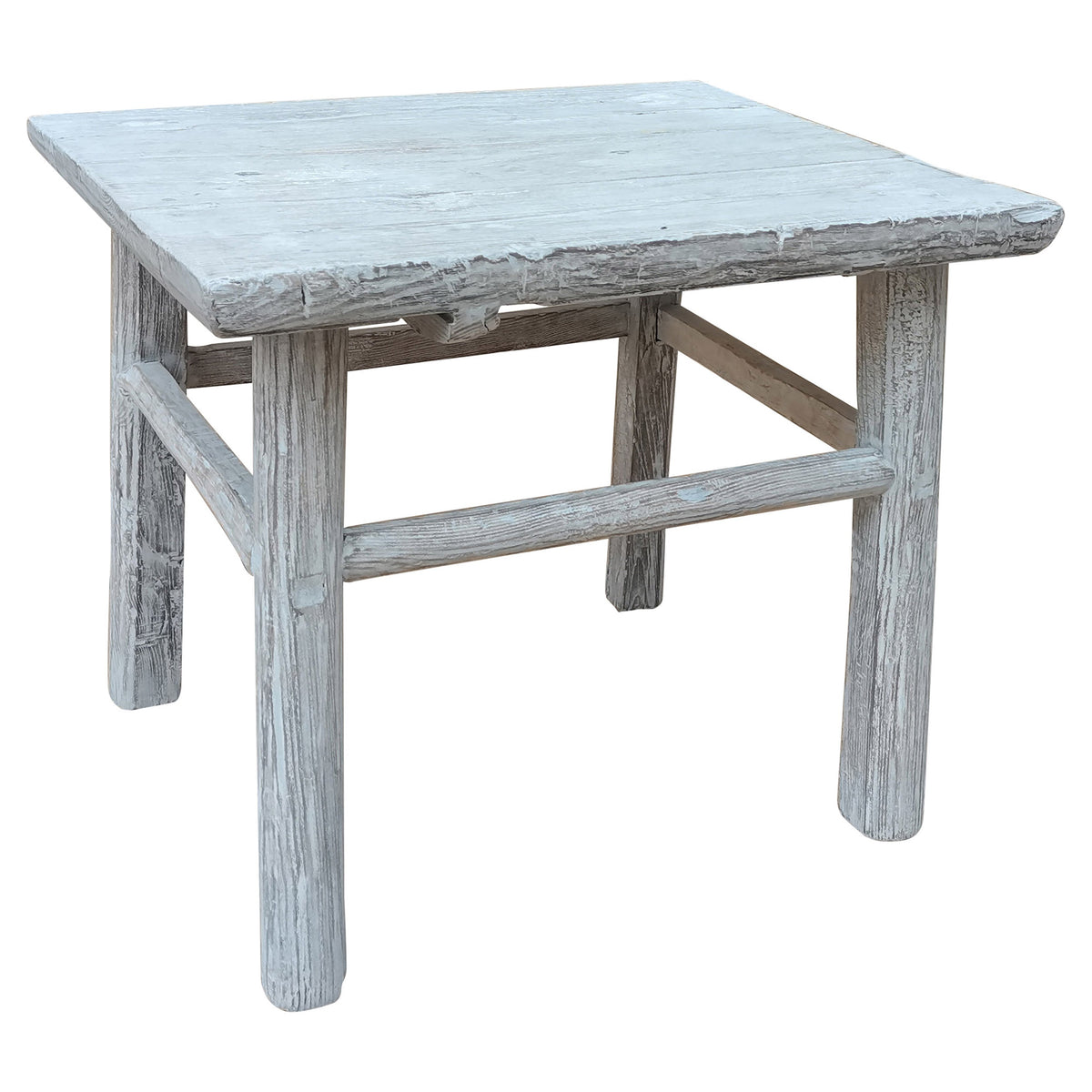Antique Bleached and Rubbed White Finish Chinese End Table