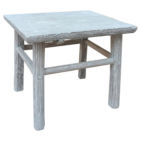 Antique Bleached and Rubbed White Finish Chinese End Table