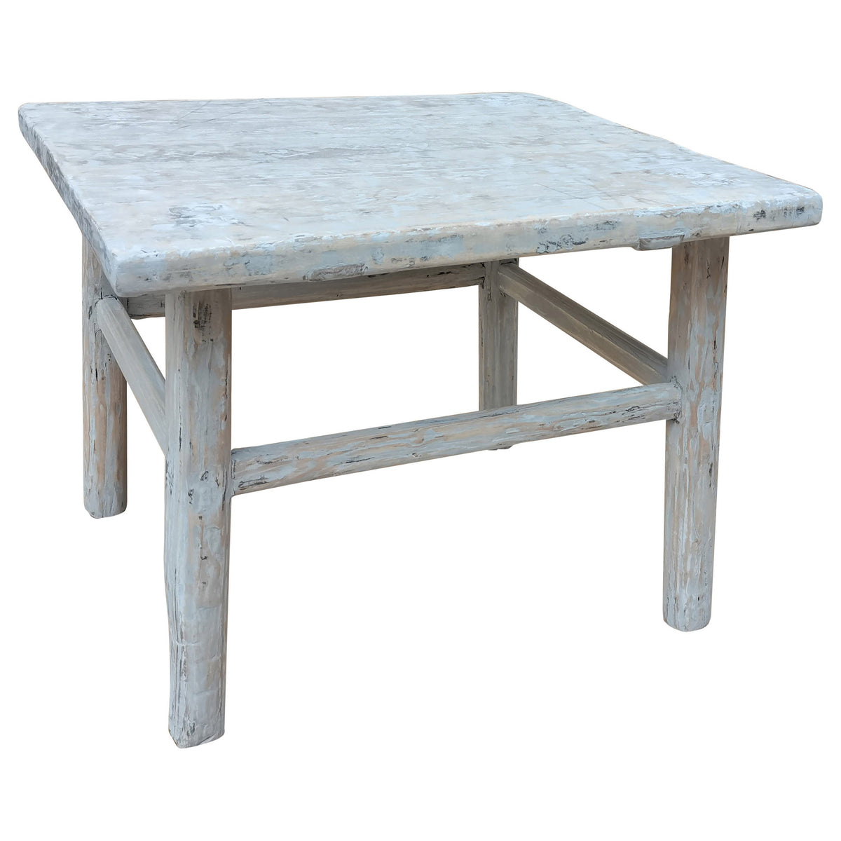 Antique Bleached and Rubbed White Finish Chinese End Table