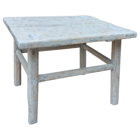 Antique Bleached and Rubbed White Finish Chinese End Table