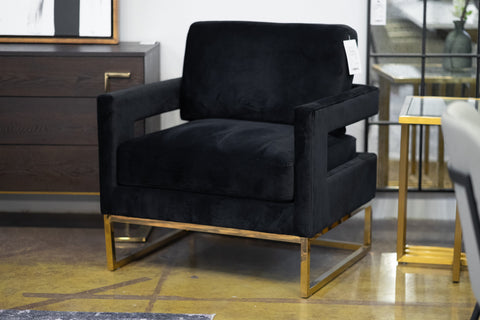 Modrest Edna Modern Black Velvet & Gold Accent Chair Model VGRHRHS-AC-201-BLK