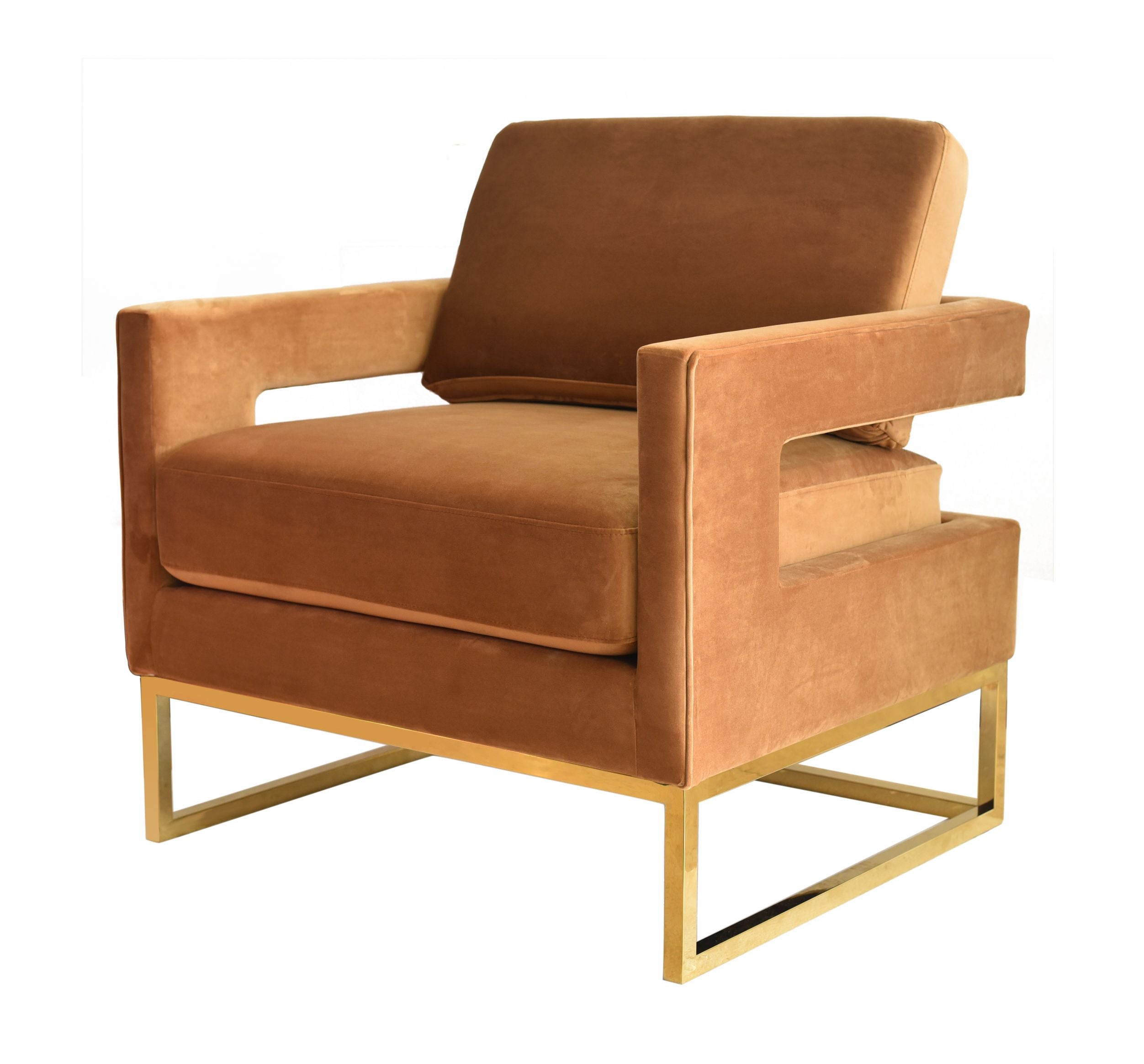 Modrest Edna Camel Velvet & Gold Accent Chair Model VGRHRHS-AC-201-BRN-CH