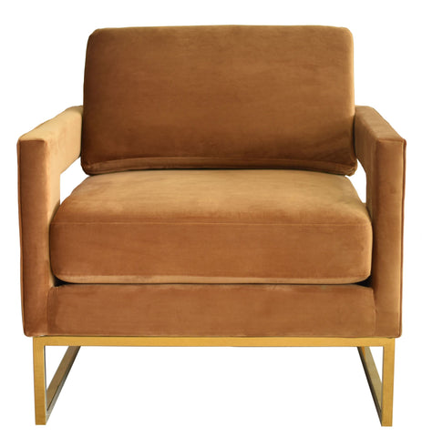 Modrest Edna Camel Velvet & Gold Accent Chair Model VGRHRHS-AC-201-BRN-CH