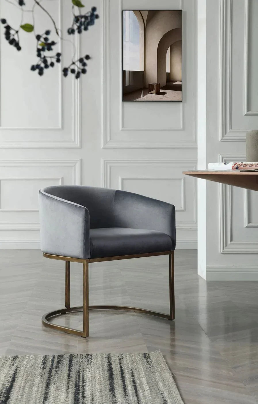 Modrest Elisa - Modern Grey Velvet & Brass Dining Chair
