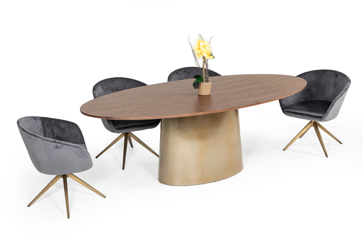 Modrest Yara Modern Grey Velvet & Bronze Dining Chair Model VGHR3397-GRY