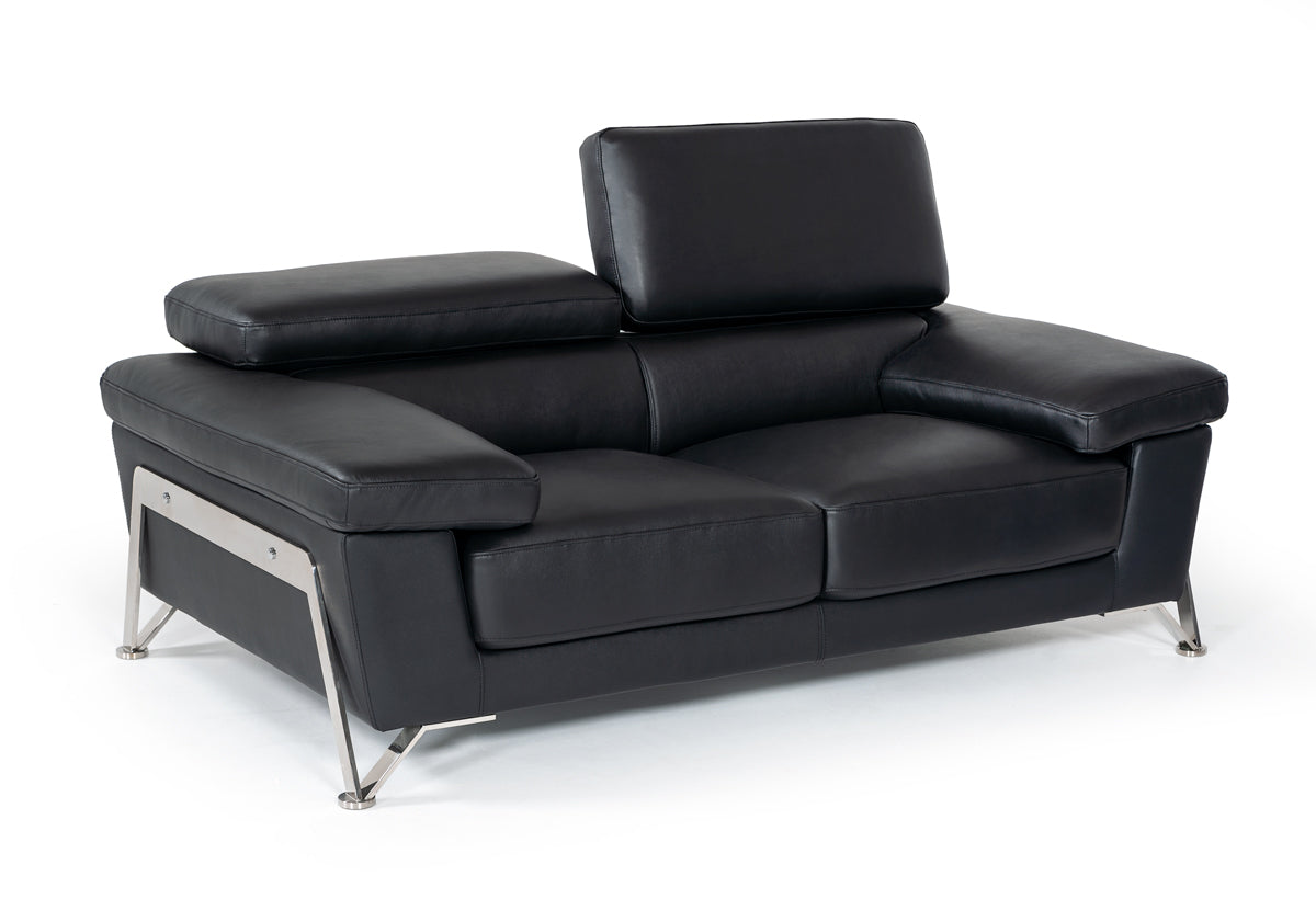 Divani Casa Encore Modern Black Leather Loveseat Model VG2T0724-LOVE-BLK