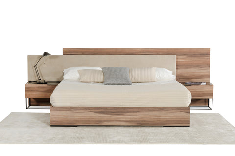 Nova Domus Matteo Italian Modern Walnut & Fabric Bed & 2 Nightstands & Dresser Set Model VGACMATTEO-BEDNSD-SET