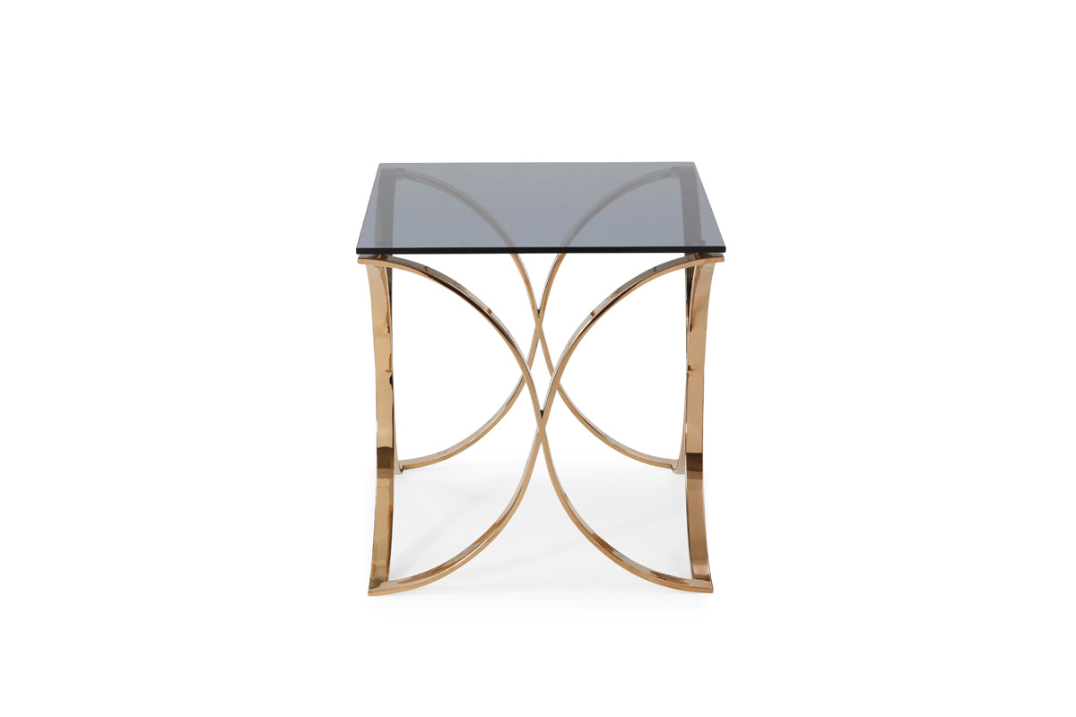 Modrest Reklaw Modern Smoked Glass & Rosegold End Table Model VGVCET836