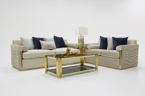 Divani Casa Tenaya Modern Beige Fabric & Gold Loveseat Sofa Model VGHKF3073-40-STN