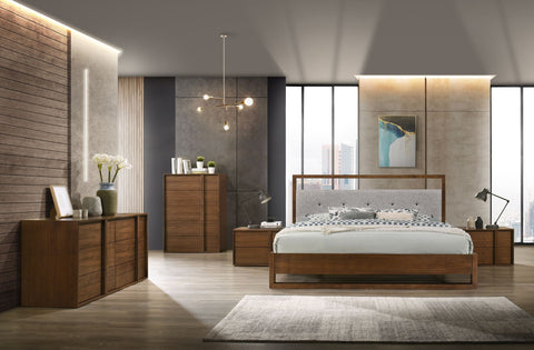 California King Nova Domus Falcor Modern Grey Fabric & Walnut Veneer Bed Model VGMABR-107-BED-CK