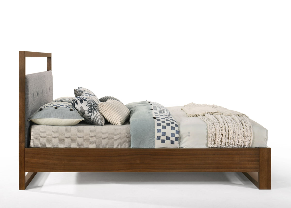 Eastern King Nova Domus Falcor Modern Grey Fabric & Walnut Veneer Bed Model VGMABR-107-BED-EK