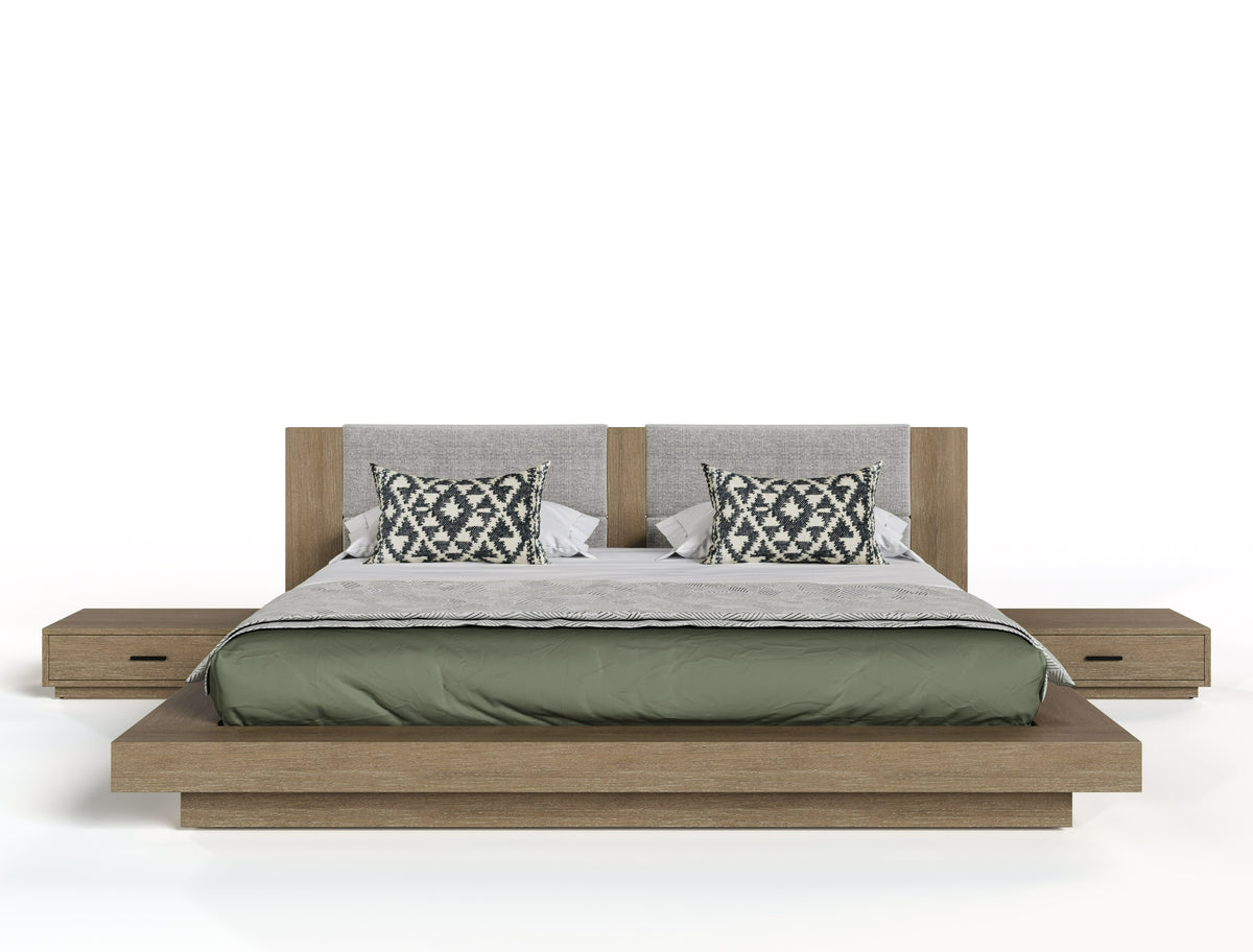 Nova Domus Fantasia Contemporary Walnut & Grey Bed with Two Nightstands By VIG Furniture