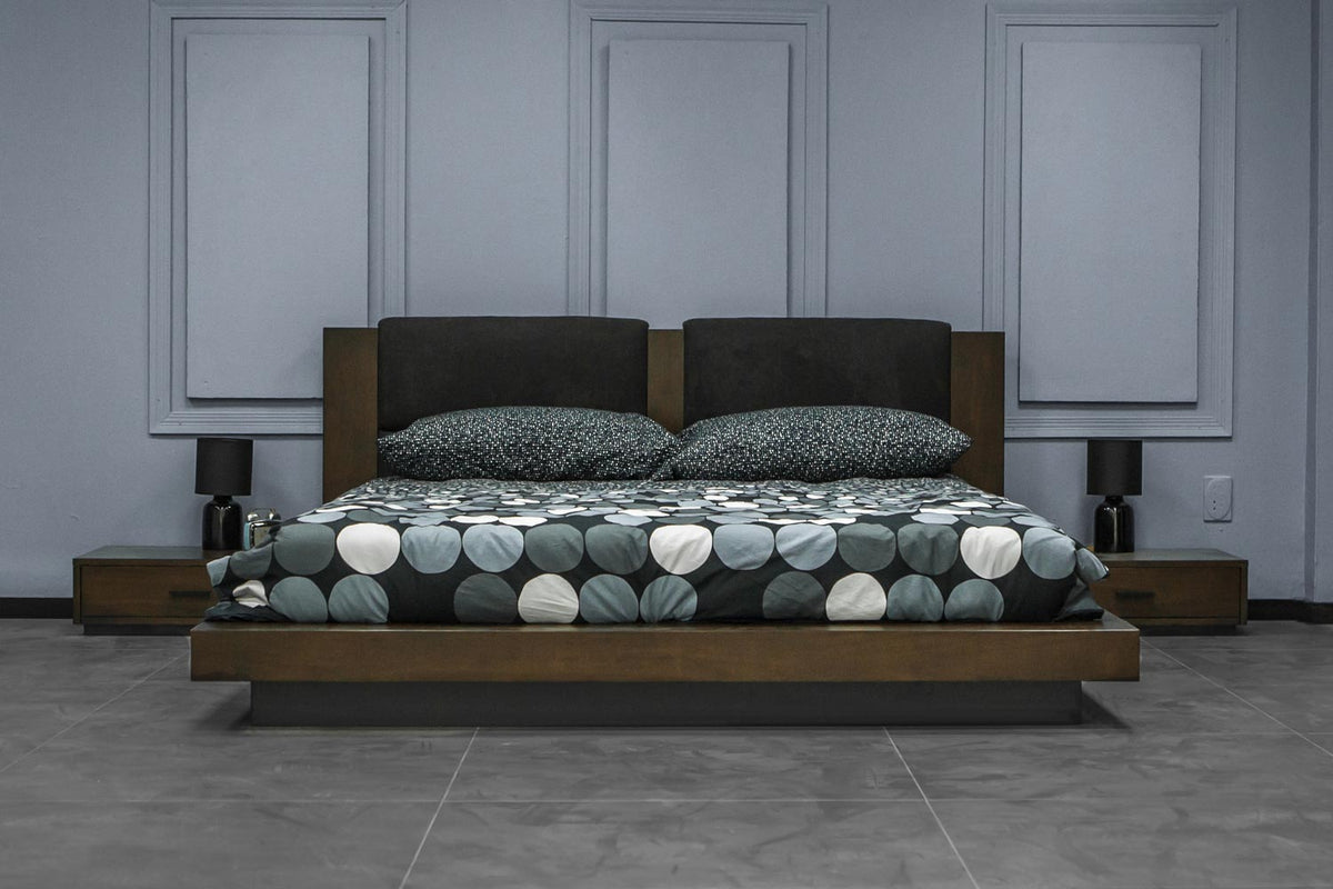 Nova Domus Fantasia Queen Walnut | Dark Grey Bed And Two Nightstands Model VGWDHL-W01-BED-2NS-Q