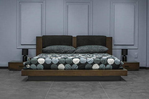 Nova Domus Fantasia Queen Walnut | Dark Grey Bed And Two Nightstands Model VGWDHL-W01-BED-2NS-Q
