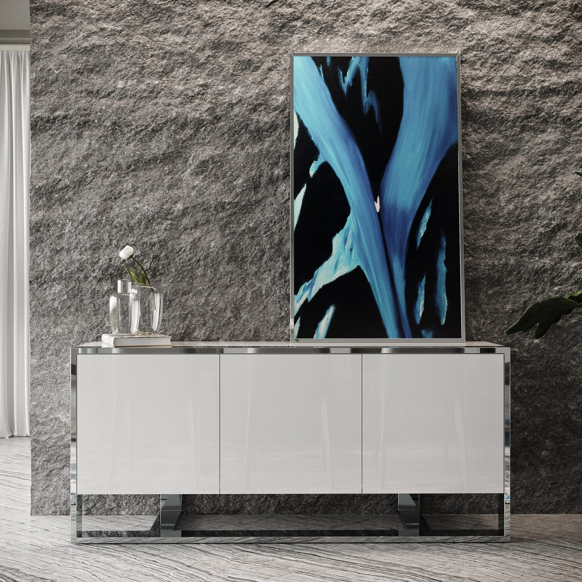 Modrest Fauna Modern White High Gloss & Stainless Steel Buffet Model VGBBBN-2M-WHT-BUF