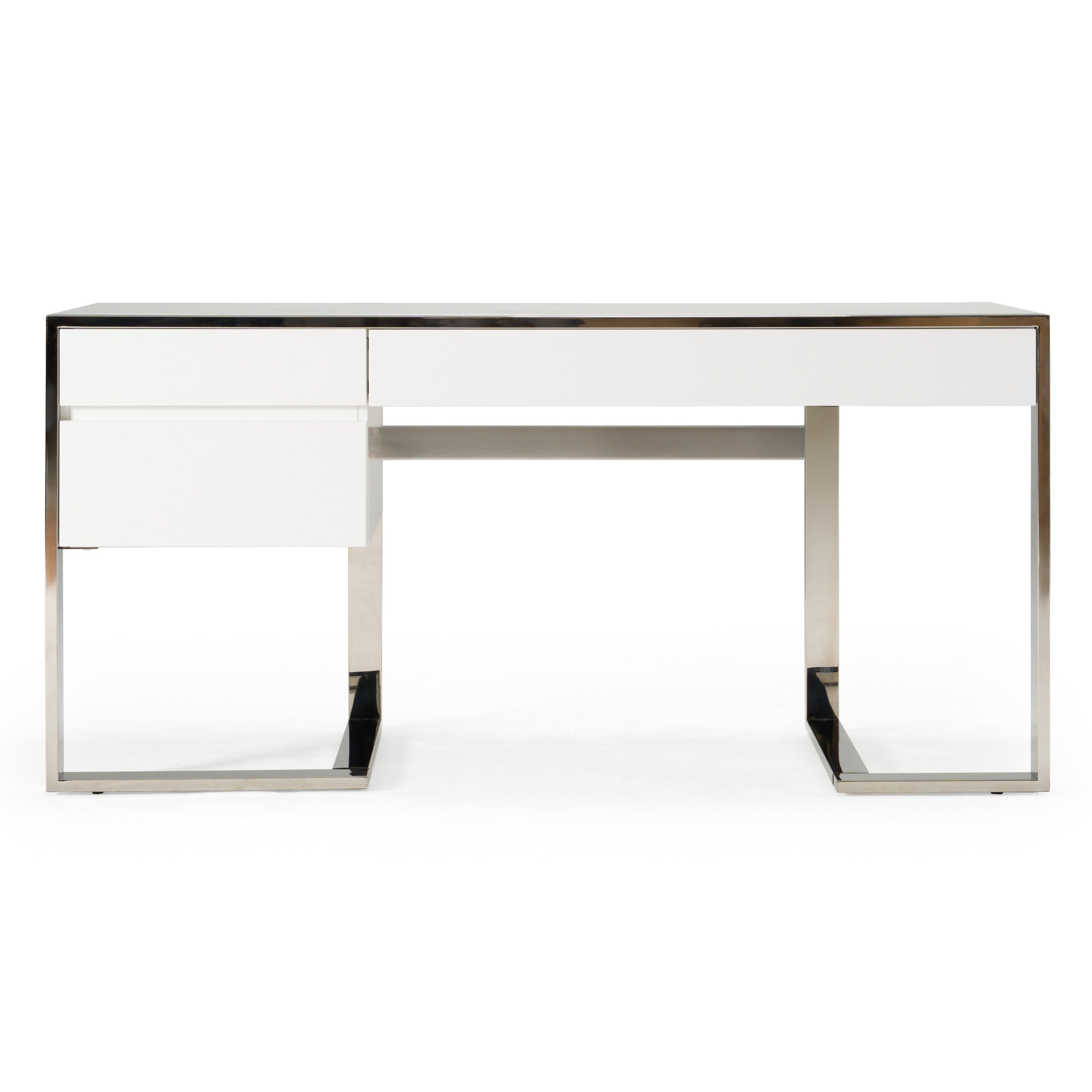 Modrest Fauna Modern White High Gloss & Stainless Steel Desk Model VGBBBN-2DK-WHT-DESK