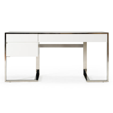 Modrest Fauna Modern White High Gloss & Stainless Steel Desk Model VGBBBN-2DK-WHT-DESK