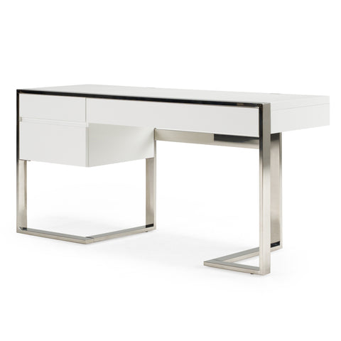 Modrest Fauna Modern White High Gloss & Stainless Steel Desk Model VGBBBN-2DK-WHT-DESK
