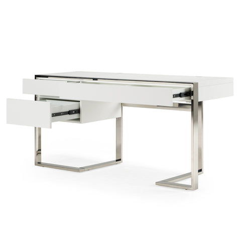 Modrest Fauna Modern White High Gloss & Stainless Steel Desk Model VGBBBN-2DK-WHT-DESK