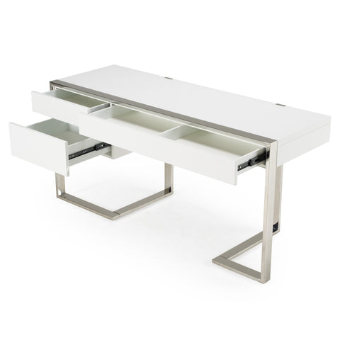 Modrest Fauna Modern White High Gloss & Stainless Steel Desk Model VGBBBN-2DK-WHT-DESK