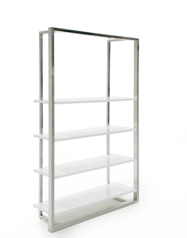 Modrest Fauna Modern White High Gloss & Stainless Steel Bookshelf Model VGBB1616BS-WHT-SHELF