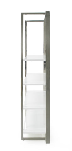 Modrest Fauna Modern White High Gloss & Stainless Steel Bookshelf Model VGBB1616BS-WHT-SHELF