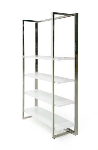 Modrest Fauna Modern White High Gloss & Stainless Steel Bookshelf Model VGBB1616BS-WHT-SHELF